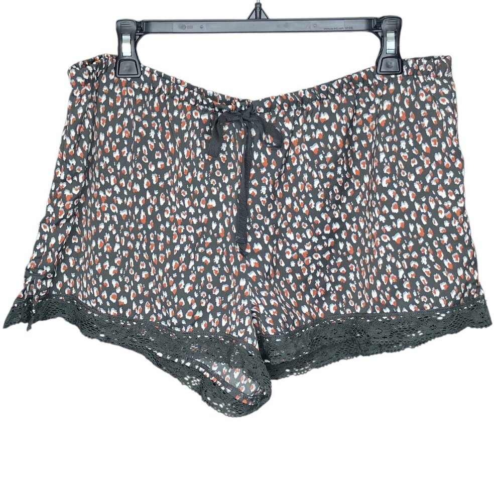 Aerie Large L Gray Leopard Satin Lace Trim Pajama Lounge Sleep Booty‎ Shorts